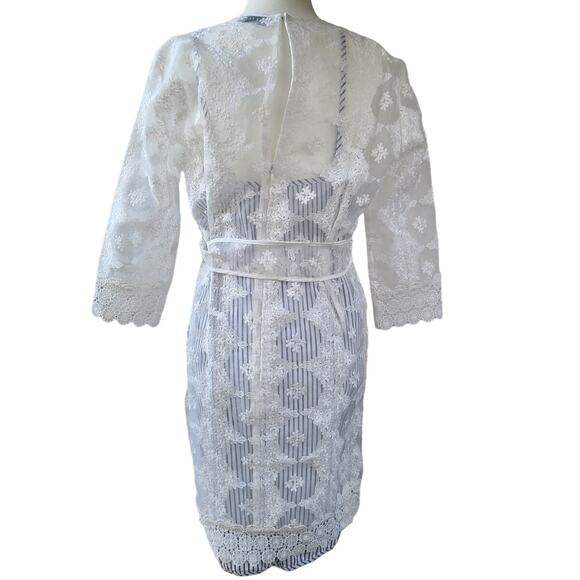 Sandro Paris Womens Dress Large Isabelle Floral Lace Mini Blue White Stripe EUC - Picture 6 of 15